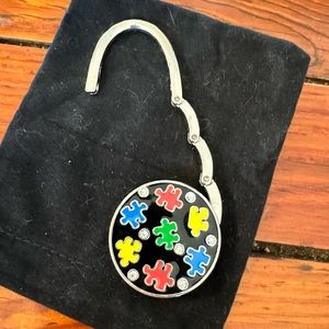 Black & Silver Puzzle Piece Rhinestones Purse Hook Handbag Holder Table Hanger